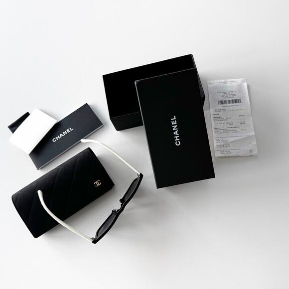 Chanel Black Frame with White Arms/Gray Lens Sunglasses - Picture 15 of 16